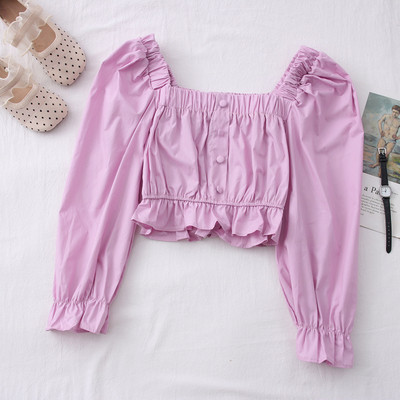 Moodne naiste lühike ruudukujulise kaelusega särk