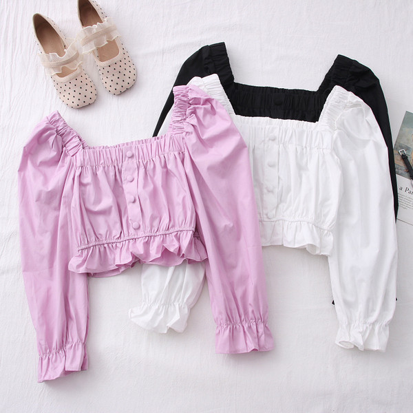 Moodne naiste lühike ruudukujulise kaelusega särk