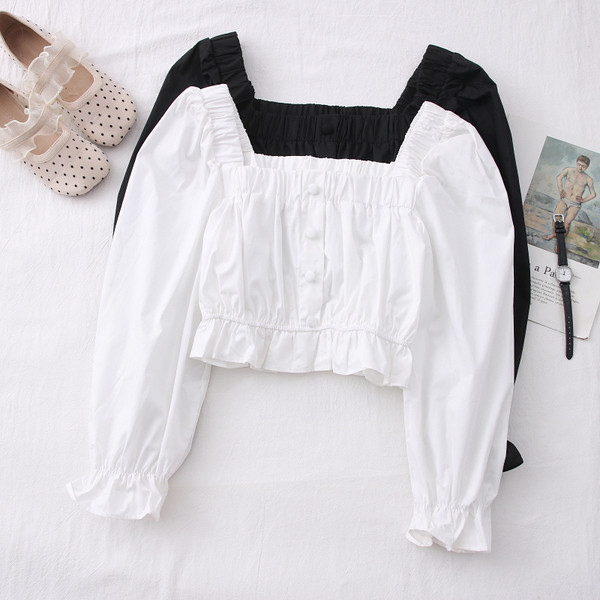 Moodne naiste lühike ruudukujulise kaelusega särk