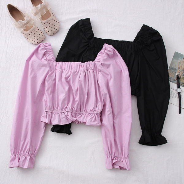 Moodne naiste lühike ruudukujulise kaelusega särk