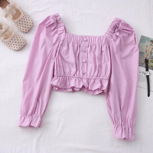 Moodne naiste lühike ruudukujulise kaelusega särk