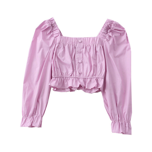 Moodne naiste lühike ruudukujulise kaelusega särk