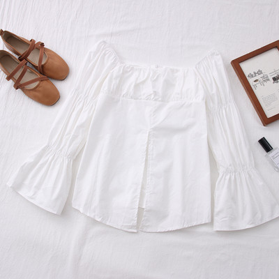 Modern női ing csónakos nyakkivágással és lótusz ujjakkal