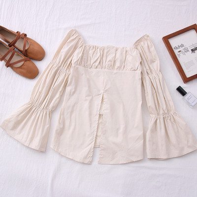 Modern női ing csónakos nyakkivágással és lótusz ujjakkal