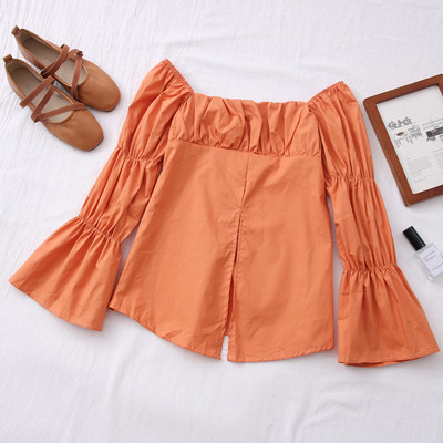 Modern női ing csónakos nyakkivágással és lótusz ujjakkal