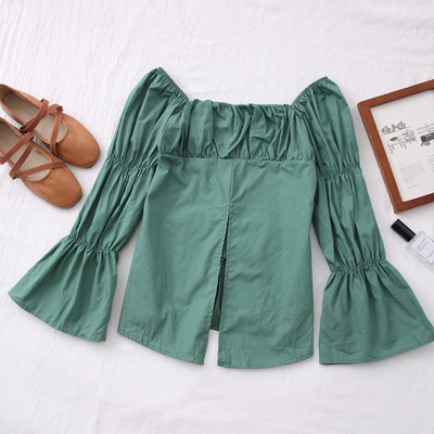 Modern női ing csónakos nyakkivágással és lótusz ujjakkal