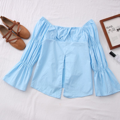 Modern női ing csónakos nyakkivágással és lótusz ujjakkal