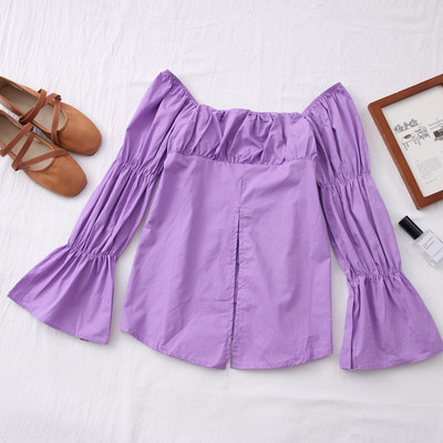 Modern női ing csónakos nyakkivágással és lótusz ujjakkal