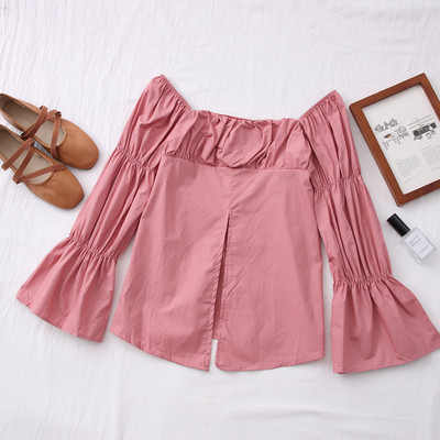 Modern női ing csónakos nyakkivágással és lótusz ujjakkal