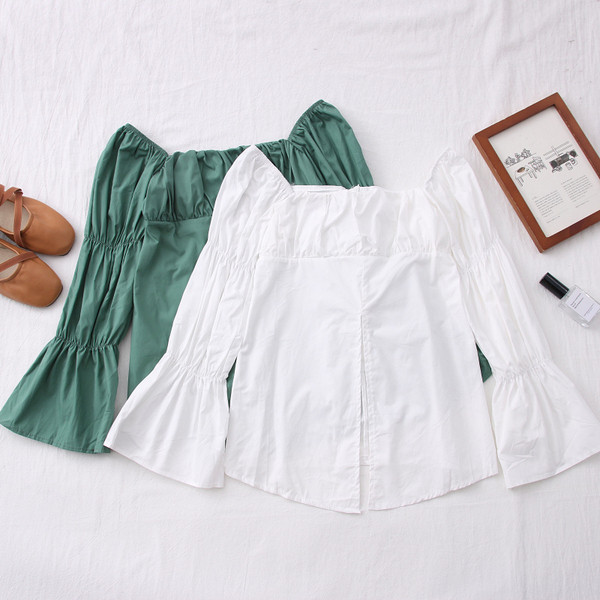 Modern női ing csónakos nyakkivágással és lótusz ujjakkal