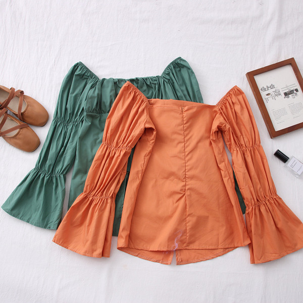 Modern női ing csónakos nyakkivágással és lótusz ujjakkal