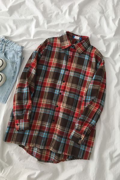 Retro stílusú női kockás ing, hosszú ujjal