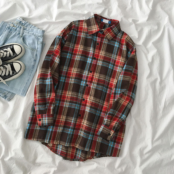 Retro stílusú női kockás ing, hosszú ujjal