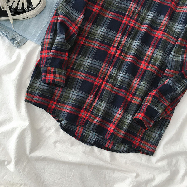 Retro stílusú női kockás ing, hosszú ujjal