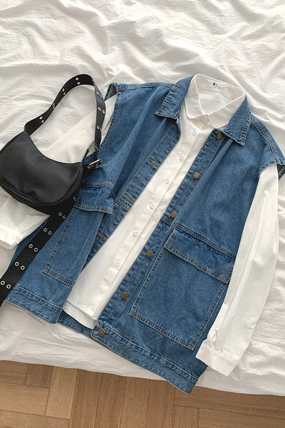 Γυναικείο γιλέκο τζιν με κουμπιά