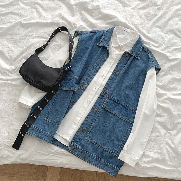 Γυναικείο γιλέκο τζιν με κουμπιά