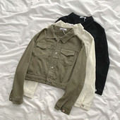 Naiste lühike taskute ja pikkade varrukatega jope