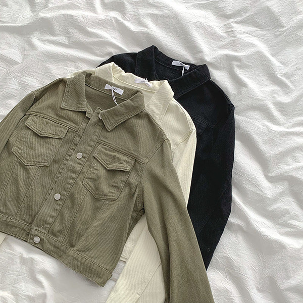 Naiste lühike taskute ja pikkade varrukatega jope