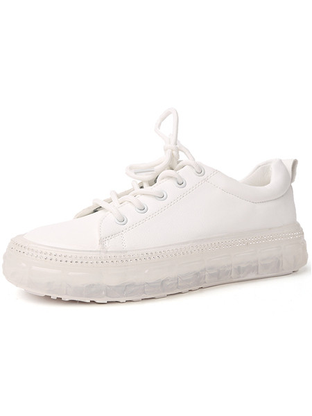 Női bőr tornacipő fehér színben és díszítő kövekkel