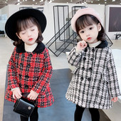 Μοντέρνο παιδικό καρό παλτό με κουμπιά  για κορίτσια