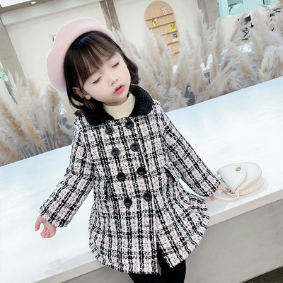 Μοντέρνο παιδικό καρό παλτό με κουμπιά  για κορίτσια