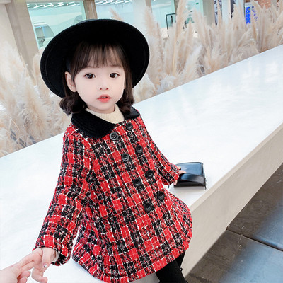 Μοντέρνο παιδικό καρό παλτό με κουμπιά  για κορίτσια