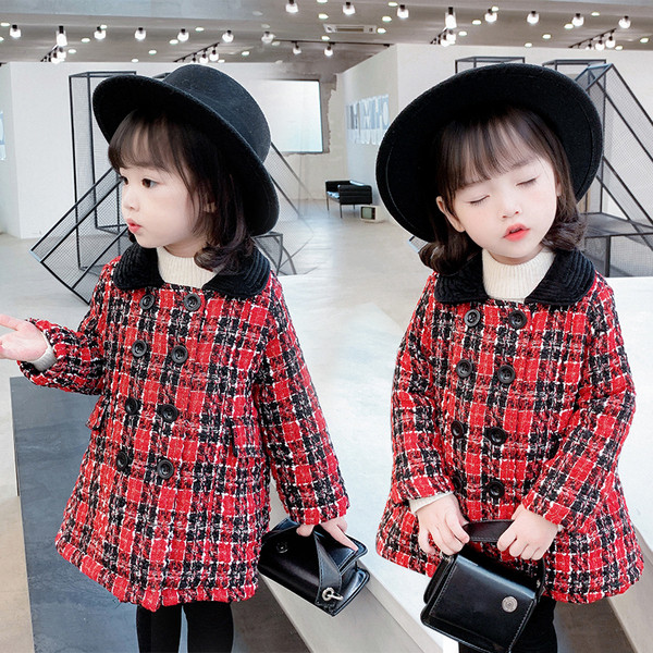 Μοντέρνο παιδικό καρό παλτό με κουμπιά  για κορίτσια