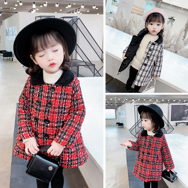 Μοντέρνο παιδικό καρό παλτό με κουμπιά  για κορίτσια