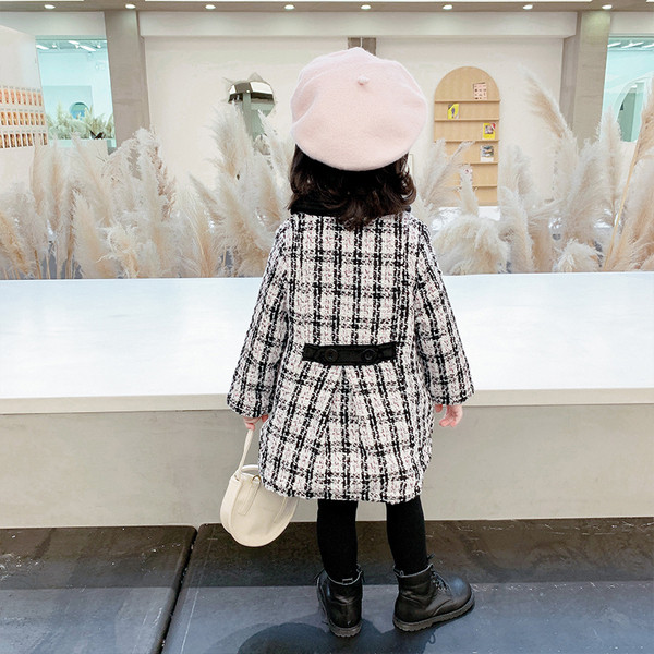 Μοντέρνο παιδικό καρό παλτό με κουμπιά  για κορίτσια