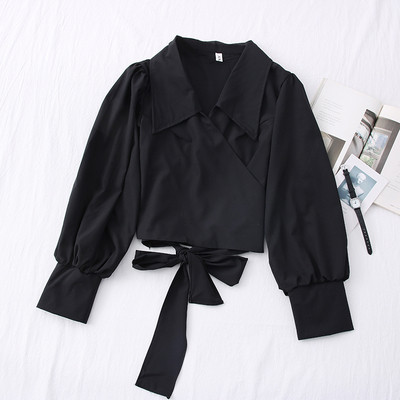 Μοντέρνο γυναικείο πουκάμισο - με μακριά μανίκια και κορδόνια