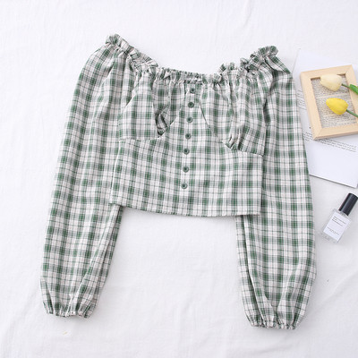 Μοντέρνο γυναικείο καρό πουκάμισο με ντεκολτέ