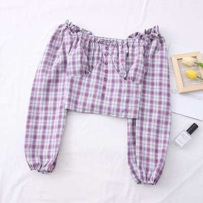 Μοντέρνο γυναικείο καρό πουκάμισο με ντεκολτέ