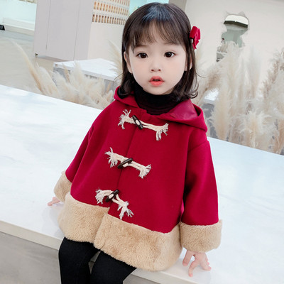 Μοντέρνο παιδικό μπουφάν με κουμπιά και κουκούλα για κορίτσια