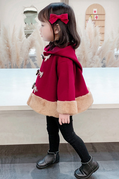 Μοντέρνο παιδικό μπουφάν με κουμπιά και κουκούλα για κορίτσια