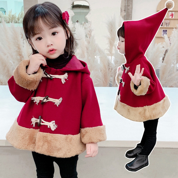 Μοντέρνο παιδικό μπουφάν με κουμπιά και κουκούλα για κορίτσια