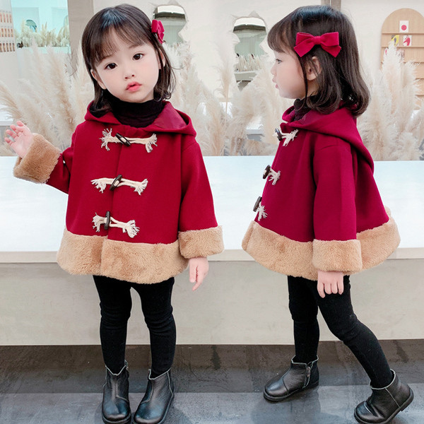 Μοντέρνο παιδικό μπουφάν με κουμπιά και κουκούλα για κορίτσια