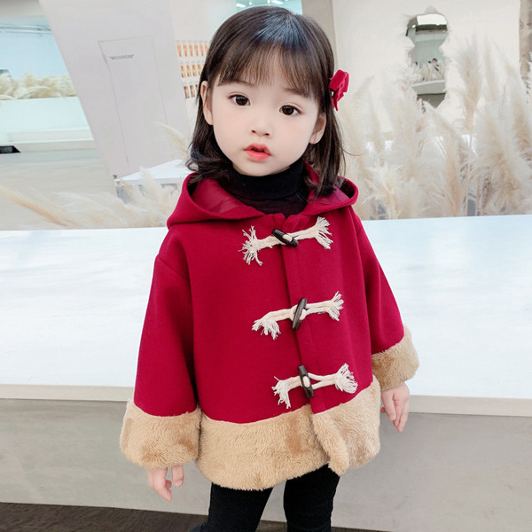 Μοντέρνο παιδικό μπουφάν με κουμπιά και κουκούλα για κορίτσια