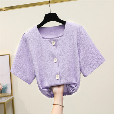 Casual γυναικείο πουκάμισο με κοντά μανίκια και κουμπιά - 4XL