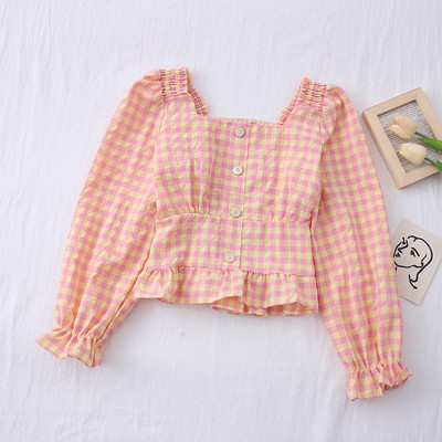 Νέο μοντέλο γυναικείο καρό πουκάμισο με τετράγωνο ντεκολτέ