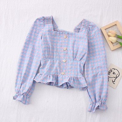 Νέο μοντέλο γυναικείο καρό πουκάμισο με τετράγωνο ντεκολτέ