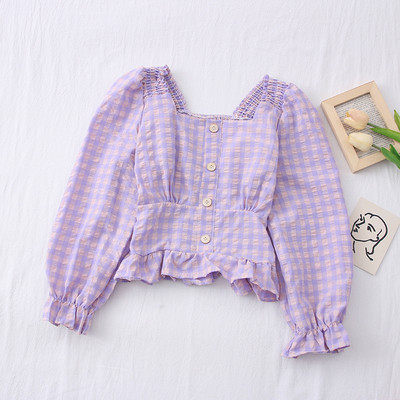 Νέο μοντέλο γυναικείο καρό πουκάμισο με τετράγωνο ντεκολτέ