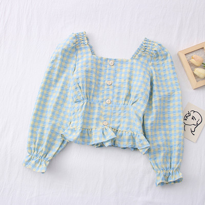 Νέο μοντέλο γυναικείο καρό πουκάμισο με τετράγωνο ντεκολτέ