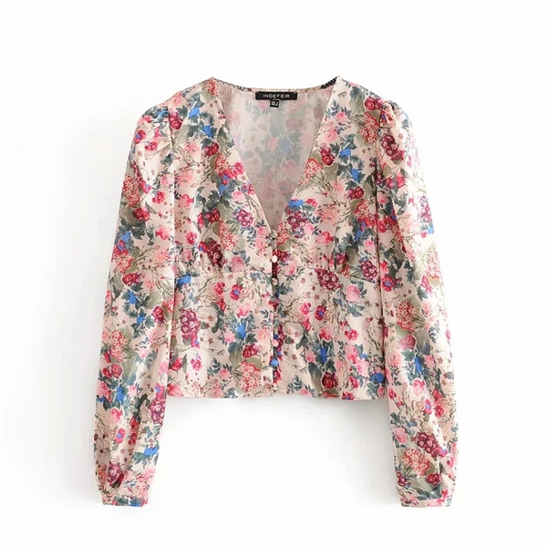 Női ing virágmintával és gombokkal