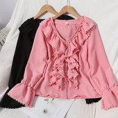 Női ing fürtökkel és gyöngyökkel - spitz nyakkivágással