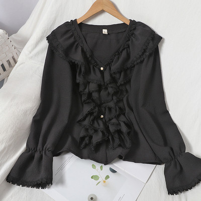 Női ing fürtökkel és gyöngyökkel - spitz nyakkivágással