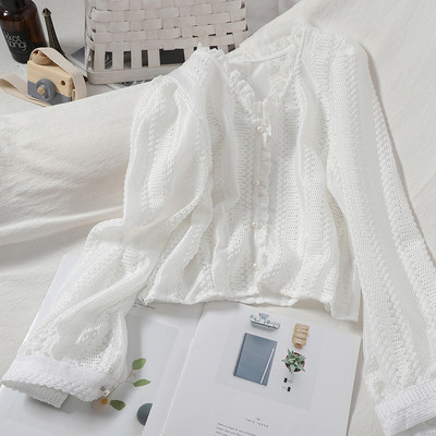 Γυναικείο μοντέρνο πουκάμισο με δαντέλα και πέρλες