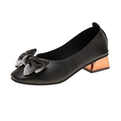 Γυναικεία μοντέρνα παπούτσια με χαμηλό τετράγωνο τακούνι και κορδέλα