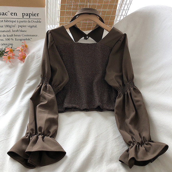 Stílusos női ing klasszikus gallérral és hosszú ujjal