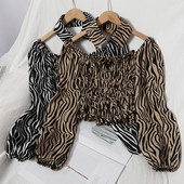 Női ing kerek nyakkivágással és klasszikus gallérral - zebra mintás