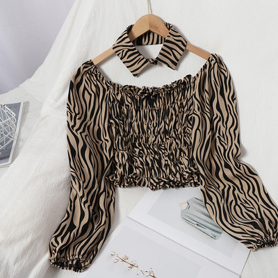 Női ing kerek nyakkivágással és klasszikus gallérral - zebra mintás